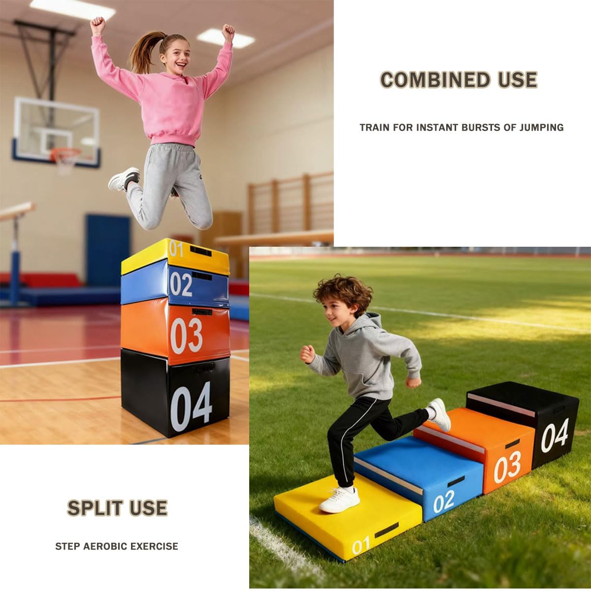 4-in-1 Sprungbox Höhenverstellbare Trainingsbox Mit Sicherheitsschaumstoff Sicheres Springen Für Sprungübungen Plyometrie & Turnen (Size:75x55x25cm, Color:blau)