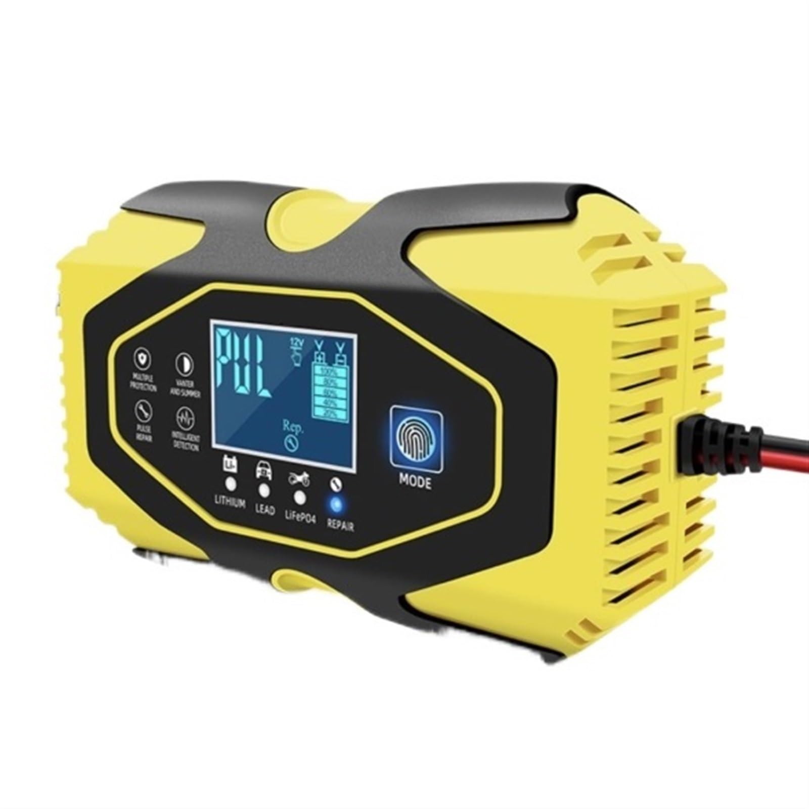 12V 24V 6A Inteligentny Samochód Motocykl Auto Kwasowo-ołowiowy Akumulator Litowy Inteligentne Szybkie Ładowanie Ładowarka Cyfrowy Wyświetlacz LCD Wydajne Szybkie ładowanie(Yellow)