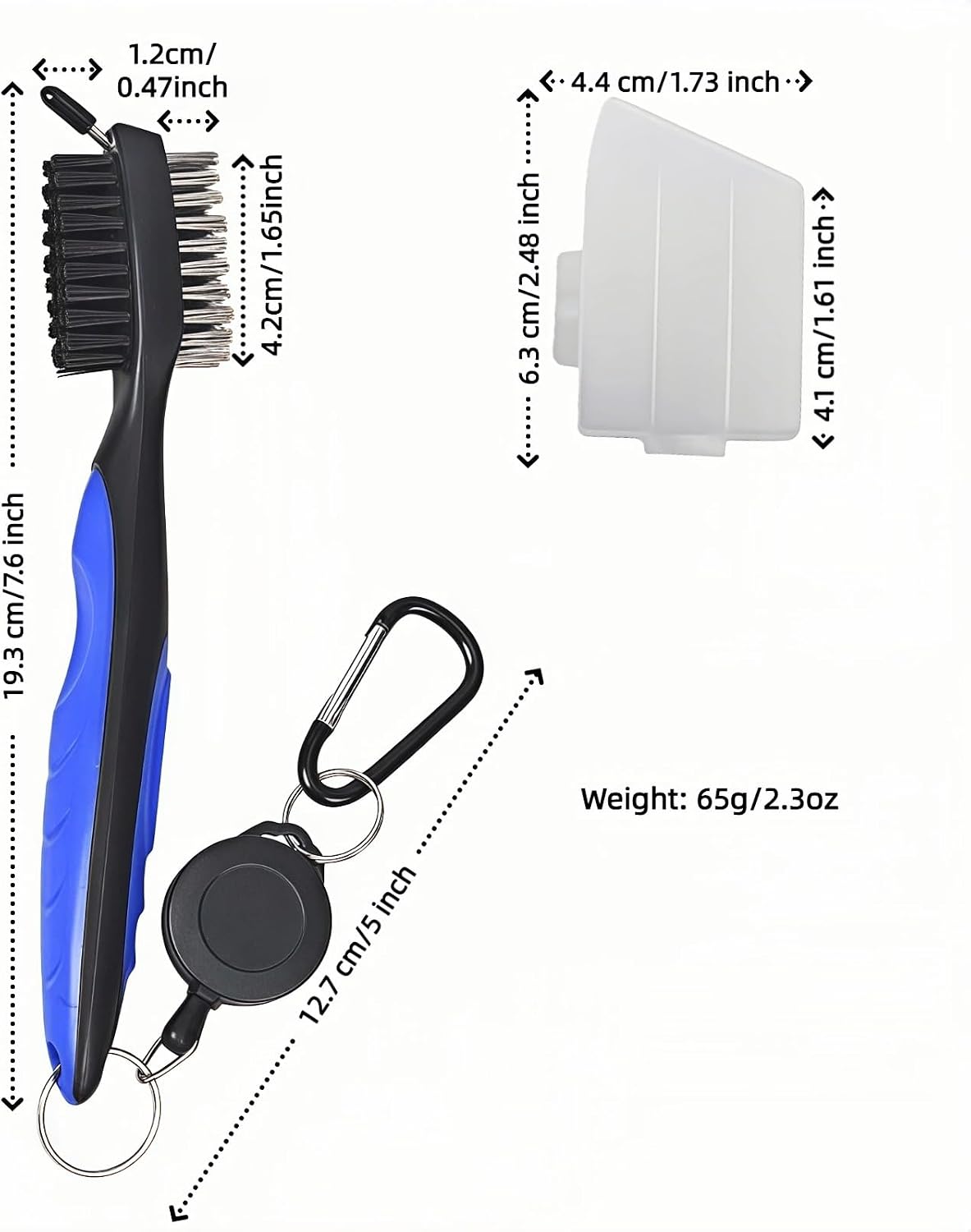 Golf Club Brush with Retractable Zip-Line and Carabiner, Dual-Sided Cleaning Tool with Nylon and Steel Bristles, Groove Cleaner with Spike, Blue