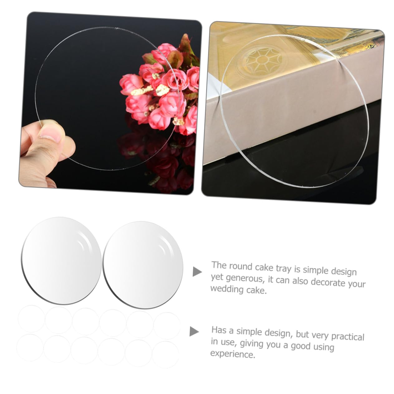 KOCKSHION 50pcs Clear Acrylic Cake Boards Round Discs for Baking Displaying Desserts Convenient Cake Drum for Weddings Birthdays and Parties Delicate Safe Design