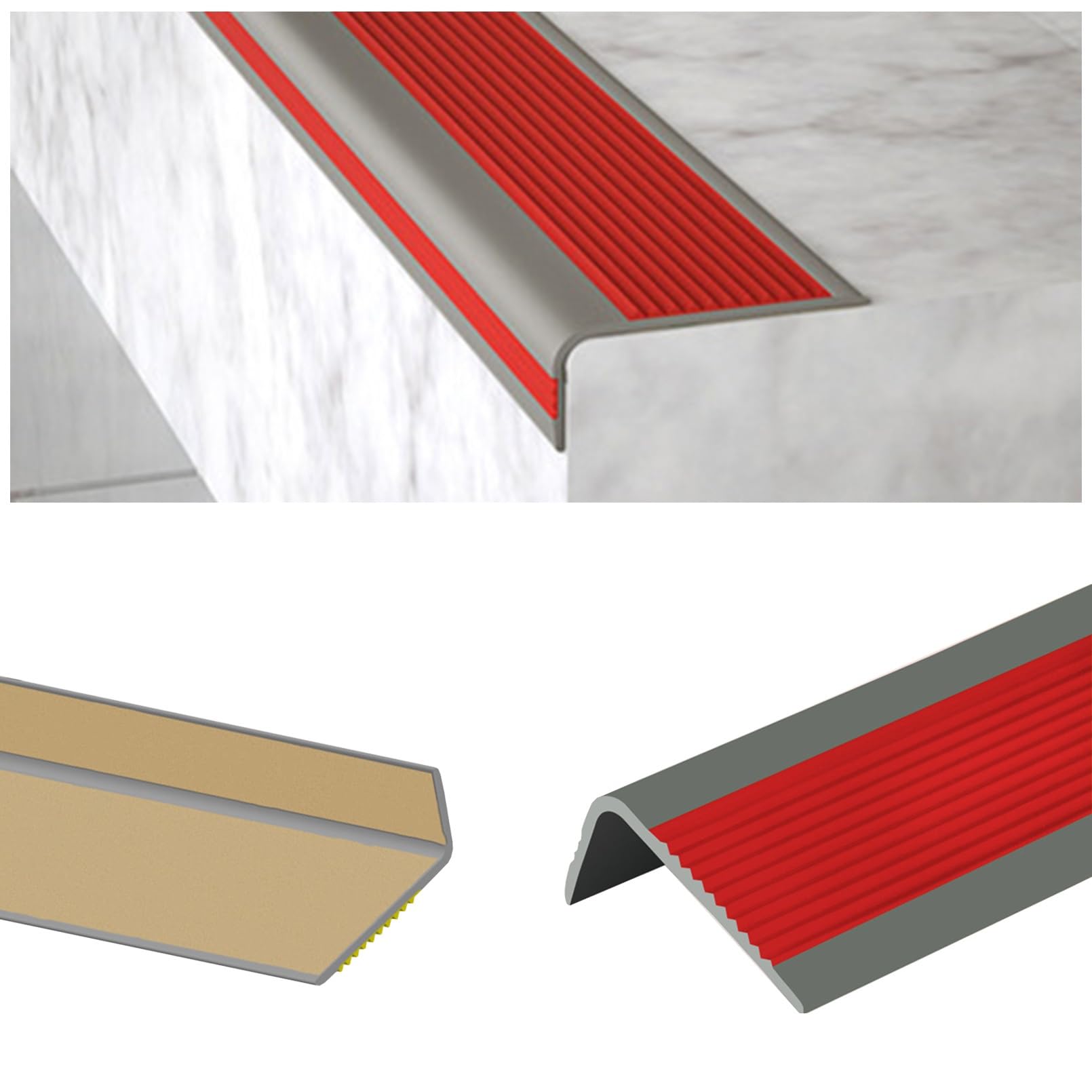 Perfil de PVC Autoadhesivo de Borde Para Escaleras, Protector Nariz de Escalera de Caucho Forma de L, Para Escalones de Escaleras Y Borde de Piscina, Tiras Antideslizantes Para Peldaños(Grayish red,3m