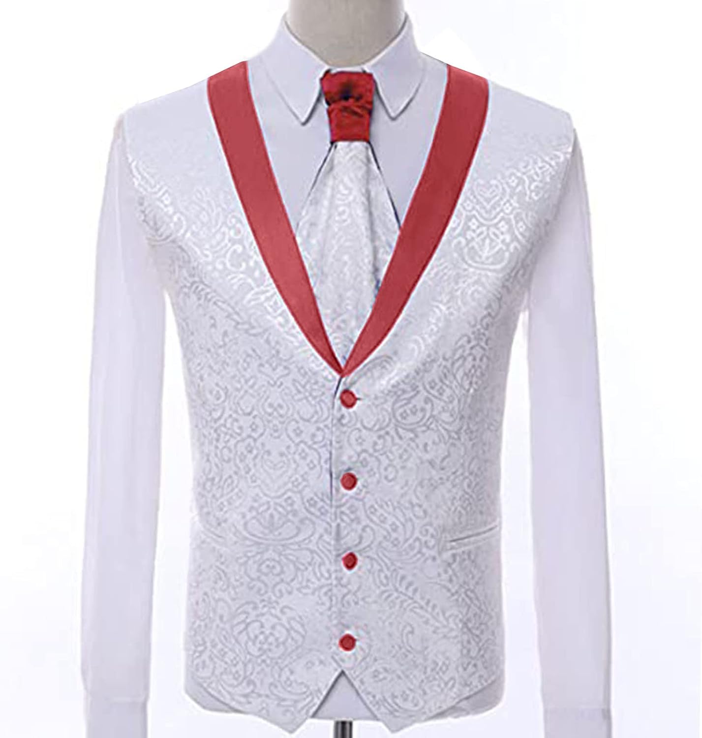 Men's 3 Pieces Jacquard Suit Stand Collar Paisley Floral Blazer Slim Fit Wedding Groom Suit