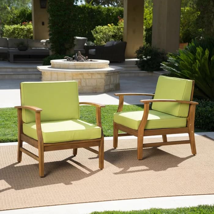 Image of Solid Sheesham Wood Arm Chair for Living Room (Set of 1)|Single Seater Sofa Chair with Green Cushioned Seat| Wooden Lounge Chair for Office, Balcony & Dining Room | Patio Outdoor Garden Chair | Teak