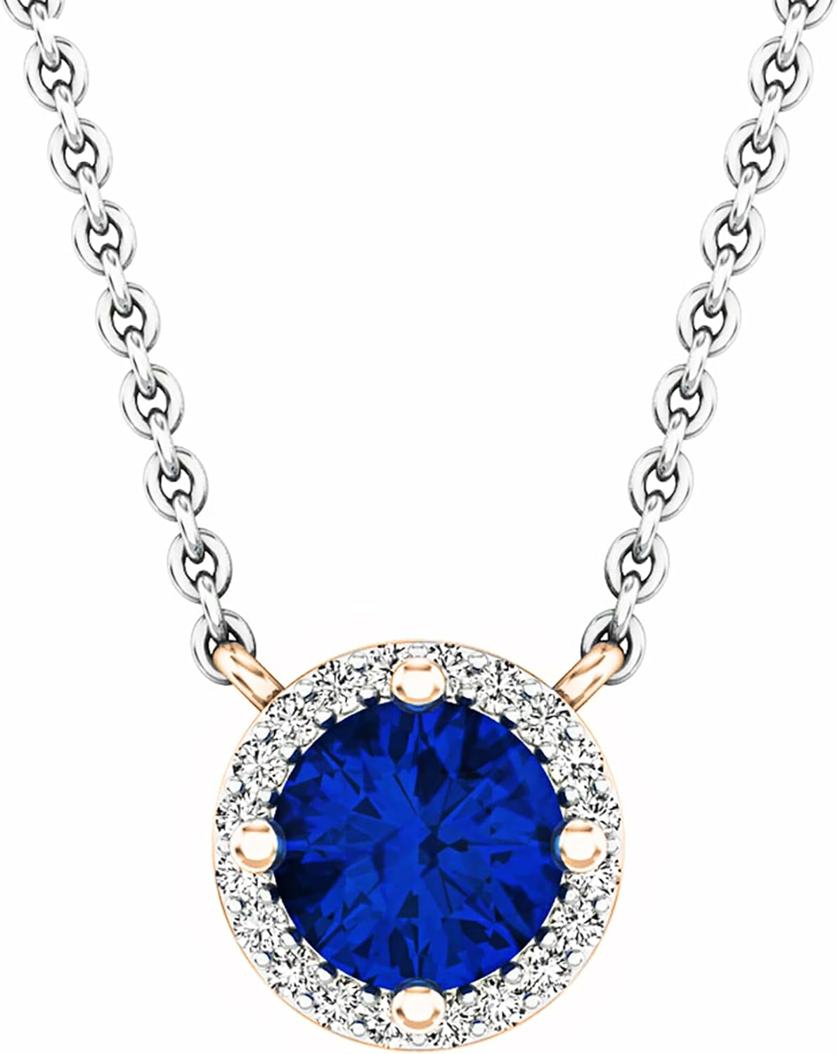 Dazzlingrock Collection Round 6mm Gemstone & Diamond Womens Halo Pendant (Silver Chain Included), 14K Solid Rose Gold