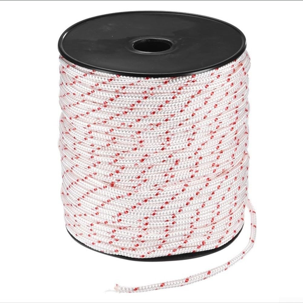 Corda di avviamento a strappo da 6 mm x 100 m, 16 fili, in nylon, per tosaerba, motosega, decespugliatore e decespugliatore, corda di avviamento bianca per apparecchiature elettriche esterne