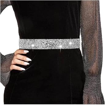 Yalice Black Rhinestone Dress Belts for Women Elastic Waist Belt Shiny Wedding Sash Belt for Formal Costume