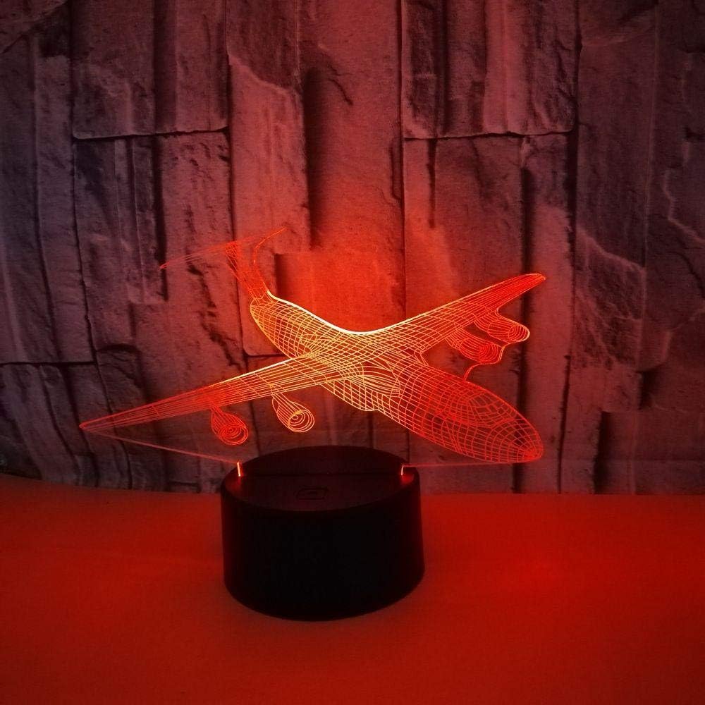 WULDOP Lámpara 3D Luz De Noche Avión avión de pasajeros modelo Lámpara Nocturna Luz De Noche Luz Quitamiedos Infantil Led Para Habitación Infantil Dormitorio Baño Cuna Pasillo