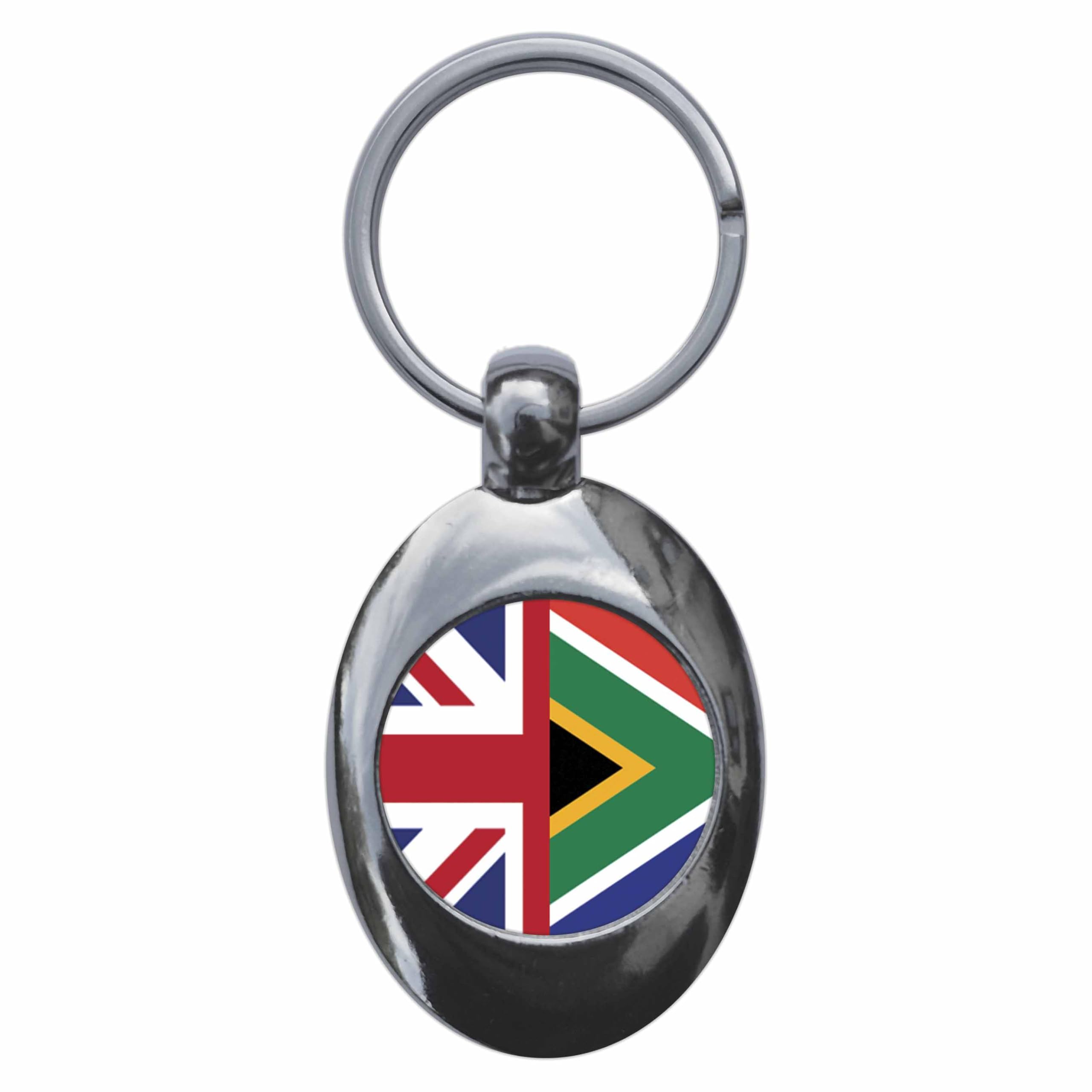 Ozorath South Africa United Kingdom Split Flag Keyring with Trolley Coin