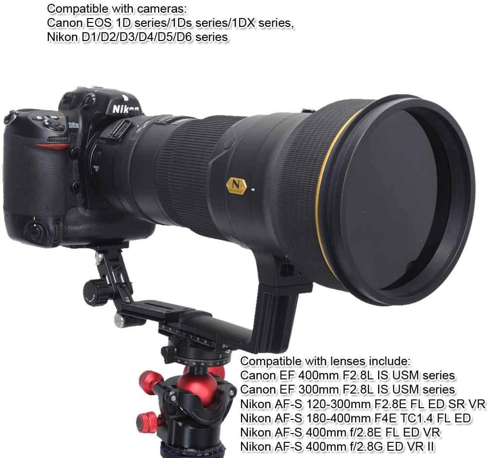 Telephoto Lens Support Bracket Holder + Arca-Swiss Fit Quick Release Plate Compatible with Large Camera with Battery Grip & 400mm f/2.8 300mm f2.8 Long-Focus Lens Arca Type Tripod Ball Head