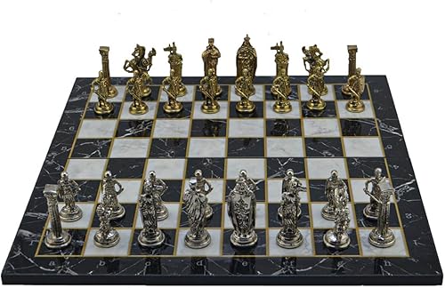 Miniatura 4 de Juego de ajedrez metálico del ejército británico real para adultos, piezas hechas a mano y diseño de mármol o mosaico, tablero de ajedrez de madera