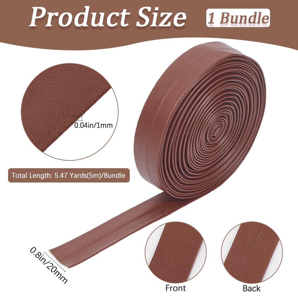 GORGECRAFT 5m x 20mm x 1mm Foldover Leather Strap Faux Leather Trimming Tape Lambskin Texture Flat Leather Cord String PU Leatherette Strips Trim Ribbon for DIY Crafts Bracelet Jewelry Making Sienna - Image 2