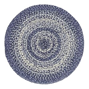 VHC Brands Great Falls Blue Trivet Hot Pad for Pots Pans Blue White Jute Blend Round Circle 15 Inches