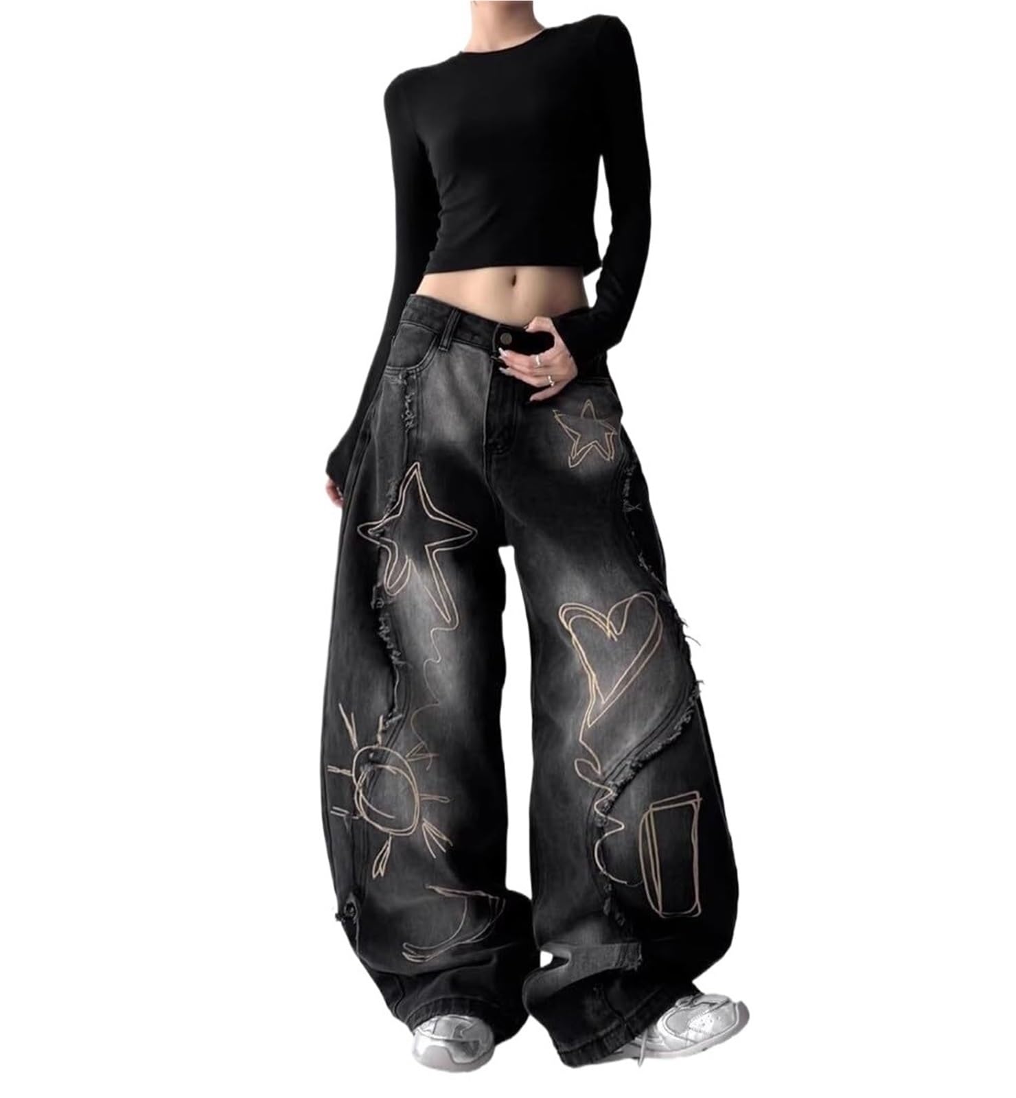 Unisex Y2K Jeans for Women Men Vintage Baggy Denim Pants with