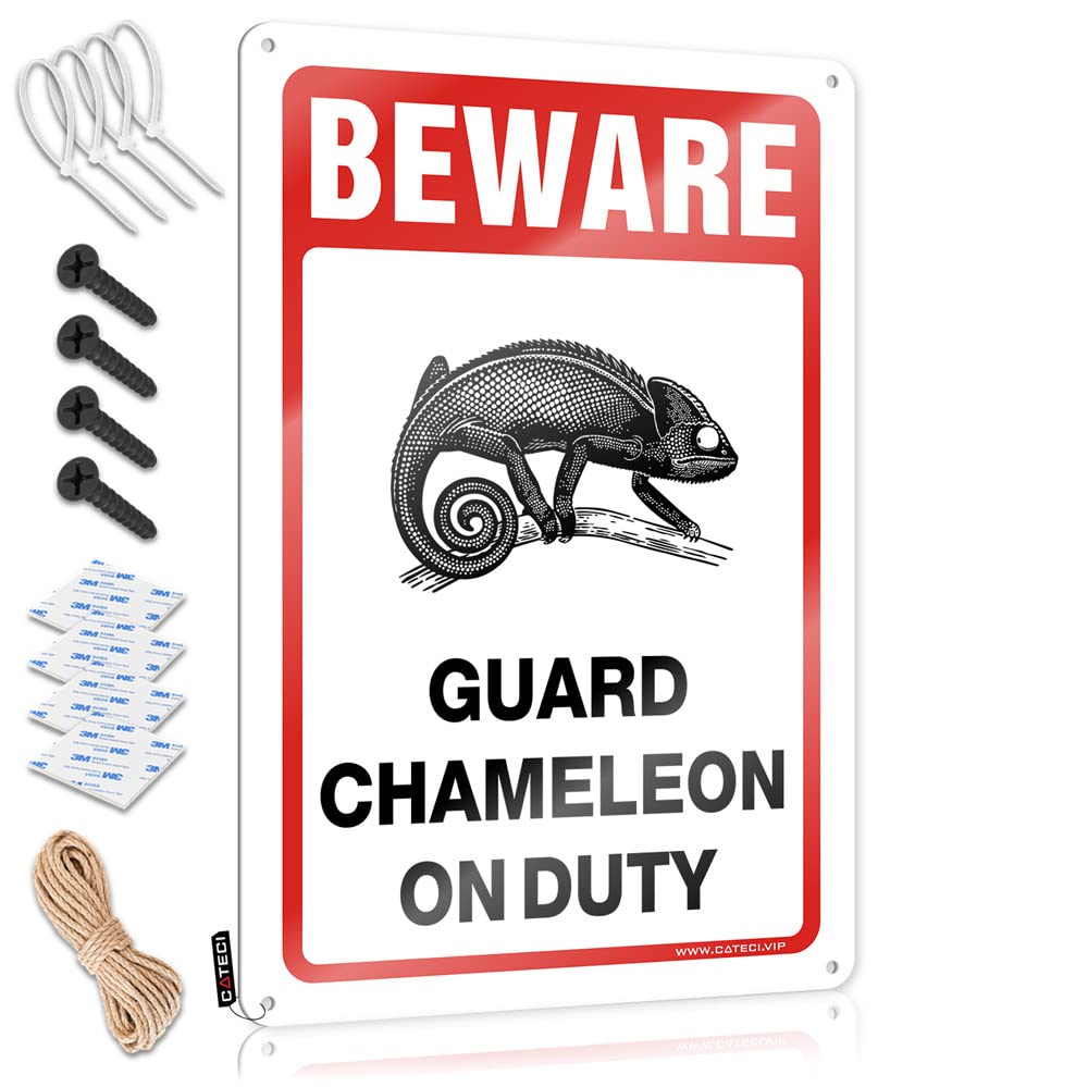 Mwfkkaddb Women's One Color Funny Vintage Metal Sign Beware! Guard Chameleon On Duty Sign Sarcastic Signs Beer Signs For Man Cave(30X40cm)