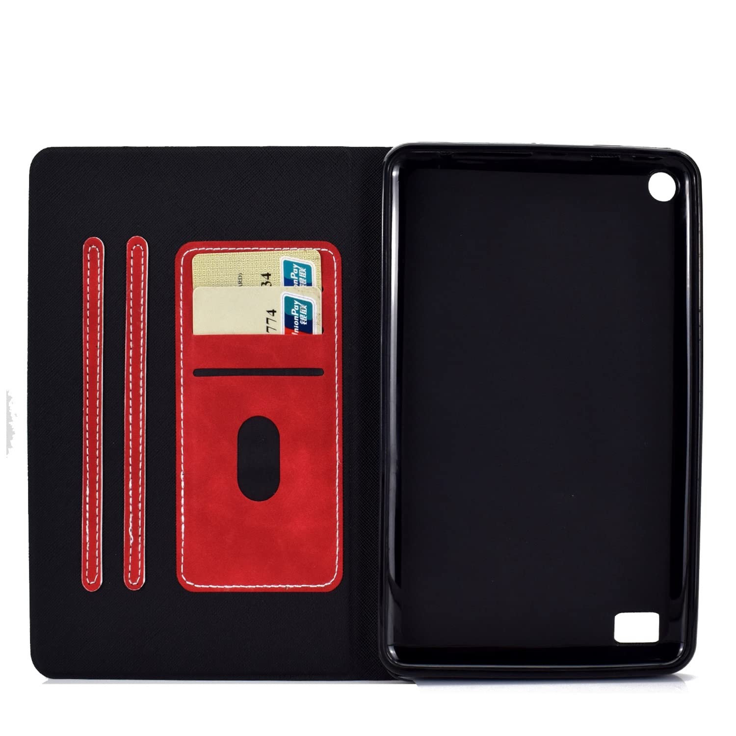 Case For Kindle Fire 7 2019/2017/2015 (9. / 5. generacja) Tablet, dla inch Folio Cover Multi-Angle Viewing W Slot Card Smart(Rosso)
