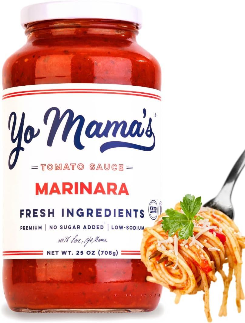 Yo Mama's Foods Keto Marinara Pasta and Pizza Sauce - Pack of (1) - No Sugar Added, Low Carb, Low Sodium, Gluten Free, Paleo Friendly, and Made with Whole, Non-GMO Tomatoes