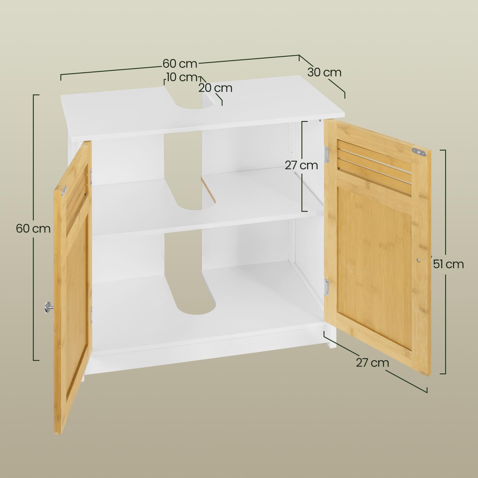 EUGAD Armadietto Sottolavabo Mobiletto sotto Lavandino per Bagno con Due Ante in Legno