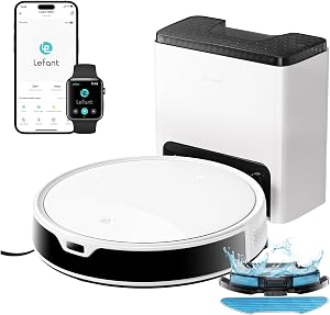 Lefant M350 Robot Vacuum Cleaner, ToF Laser Mapping Navigation, 75-Day Auto Empty Station, 6000Pa Suction Power, Ultra-Slim 7.9cm, 2.4G WiFi, Alexa & Google Assistant Compatible, Apartment Friendly