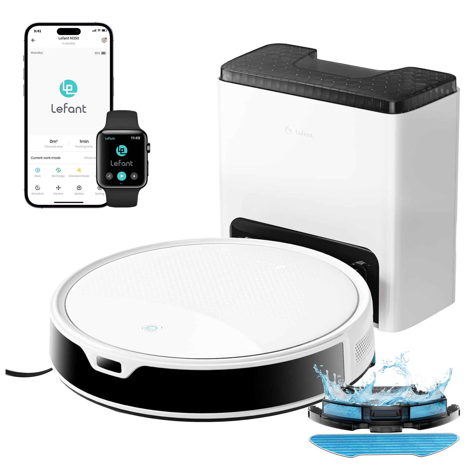 Lefant M350 Robot Aspirateur Laveur avec Station