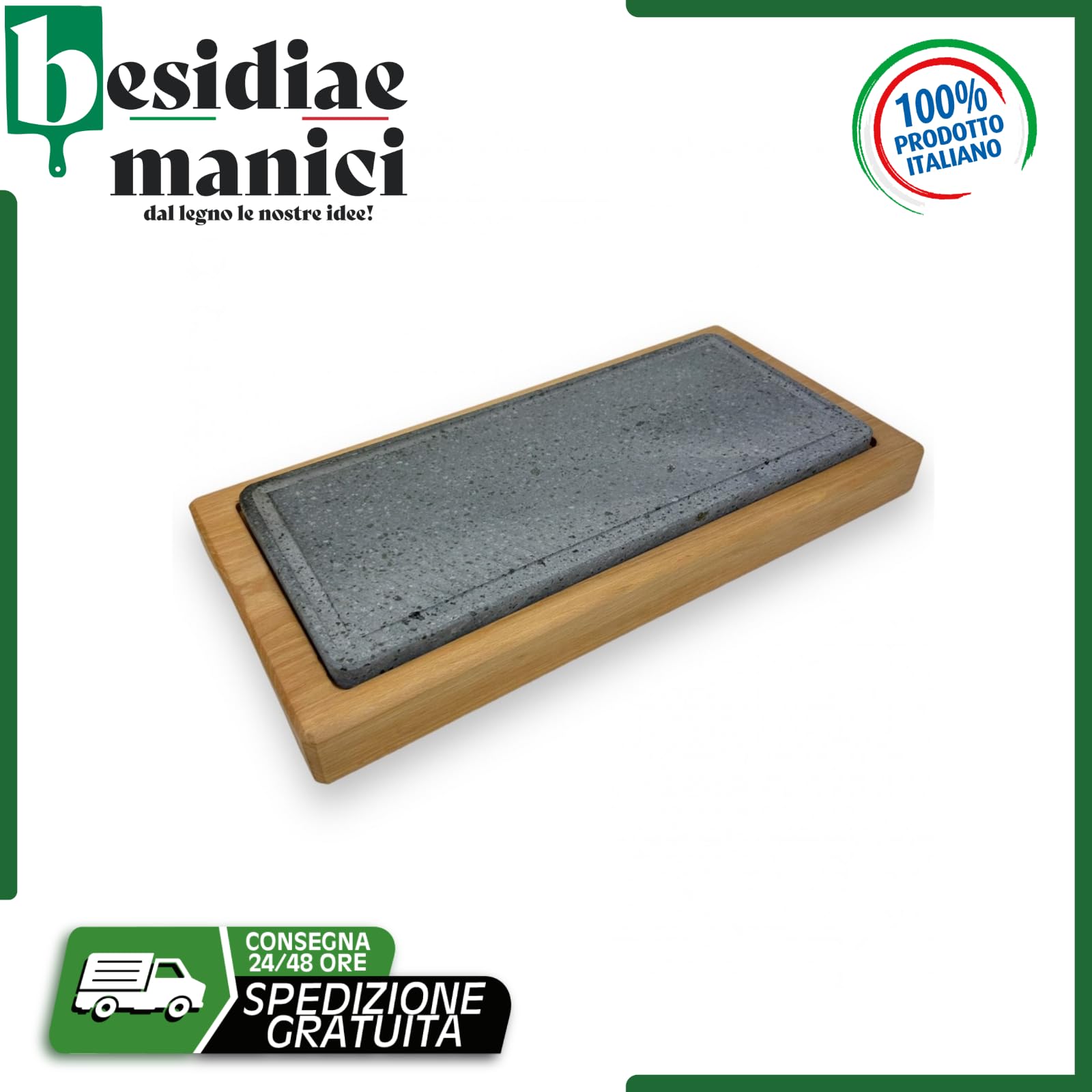Tagliere in faggio massello con piastra di pietra lavica XL | Pizza Ristorante Aperitivo Bar Cucina Casa | prodotto artigianale | fatto a mano made in Italy