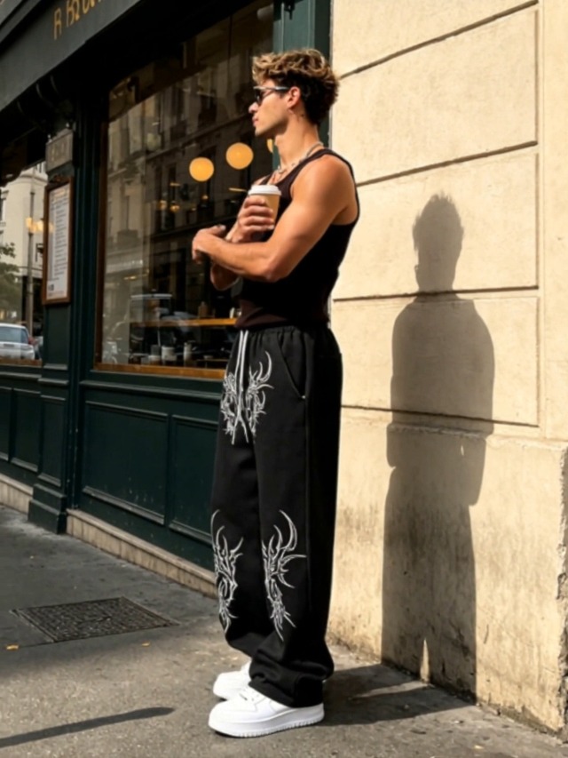 Amazon.com: Men's Baggy Sweatpants Wide Leg Y2K Goth Graphic Track