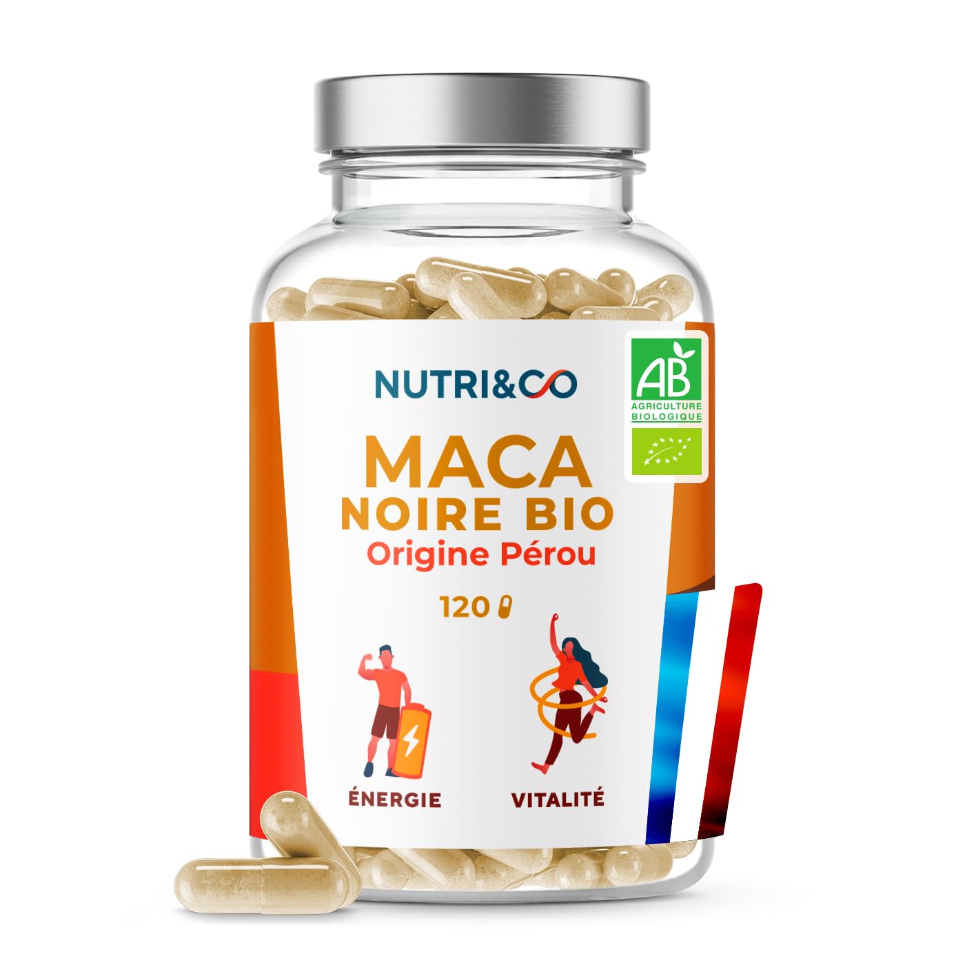 NUTRI & CO Maca Noire BIO du Pérou Hautement Dosé 10:1 – Extrait naturel 100 % Pur Labellisé Botani+ – Force, Énergie, Équilibre Hormonal – 120 Gélules Vegan – Fabriqué en France