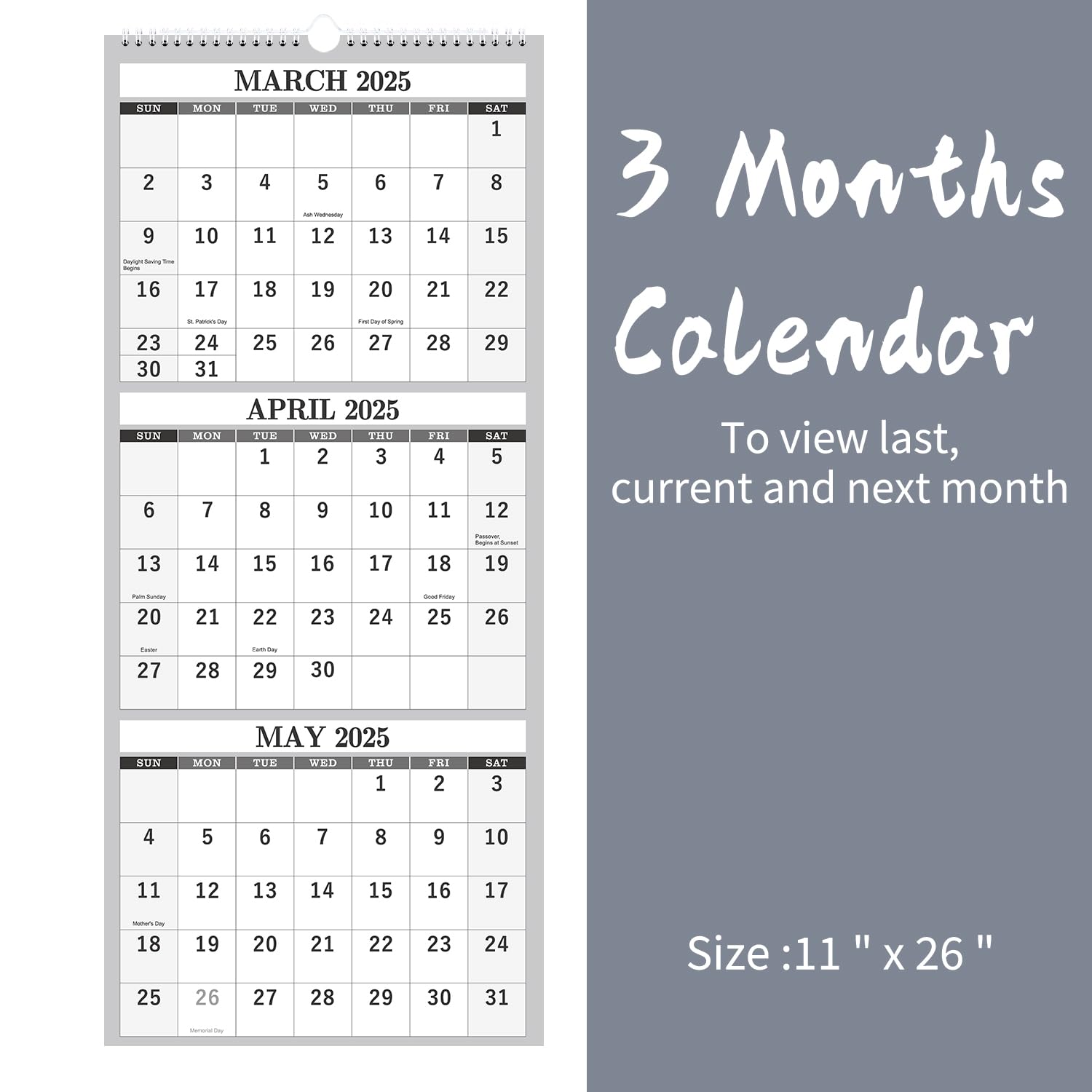 Amazon.com: 2025 Wall Calendar – 3 Month Calendar Vertical Display, 3-Month Wall Calendar 2025, Dec. 2024 - Jan. 2026, 11 amazon-com-2025-wall-calendar-3-month-calendar-vertical-display-3-month-wall-calendar-2025-dec-2024-jan-2026-11-x-26-large-monthly-calendar-lay-flat-holidays-blocks-perfect-for-planning-office-products
