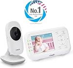 VTech VM3252 2.8” Moniteur vidéo numérique pour bébé avec vision nocturne à couleurs complètes et automatique, blanc