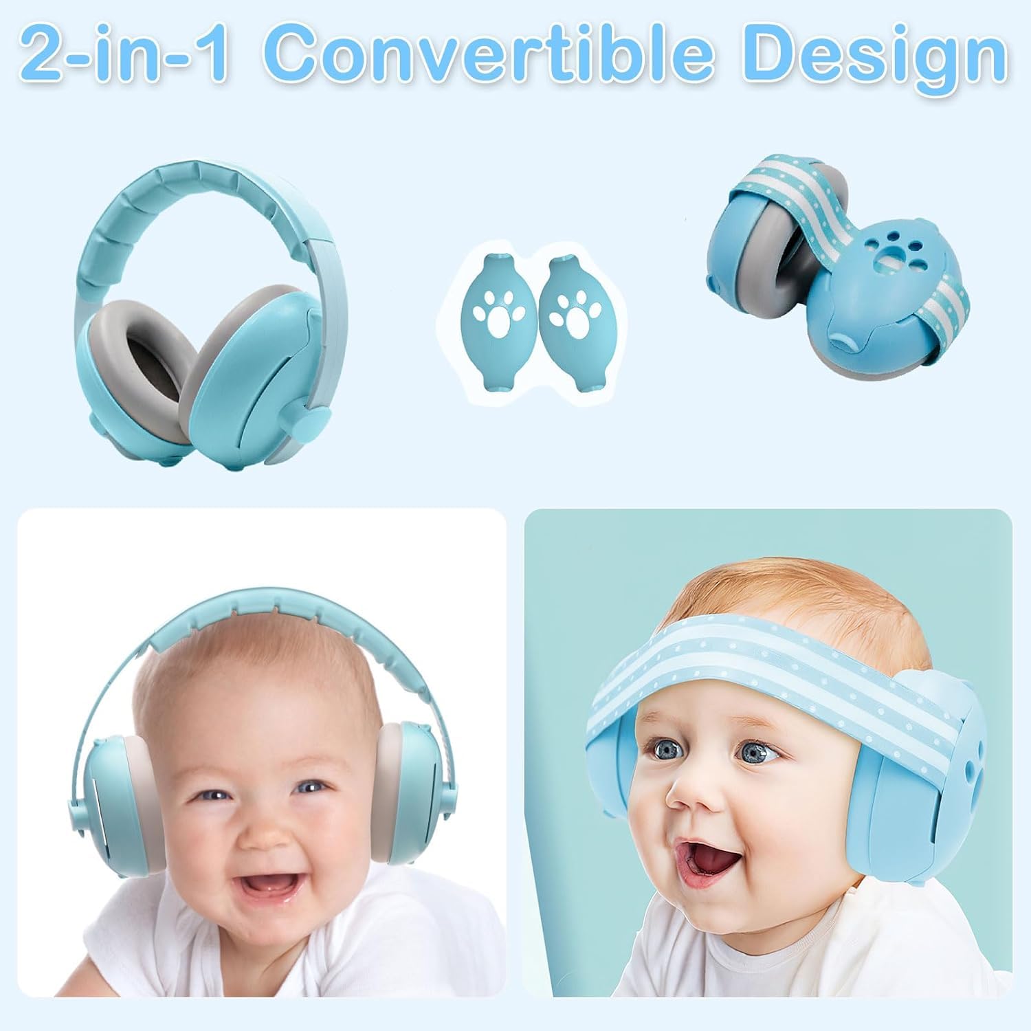 JITIFAZH 2 in 1 Baby Ear Defenders 3-48 Months, Adjustable Children Ear Defenders with Stretchy Band - Image 2