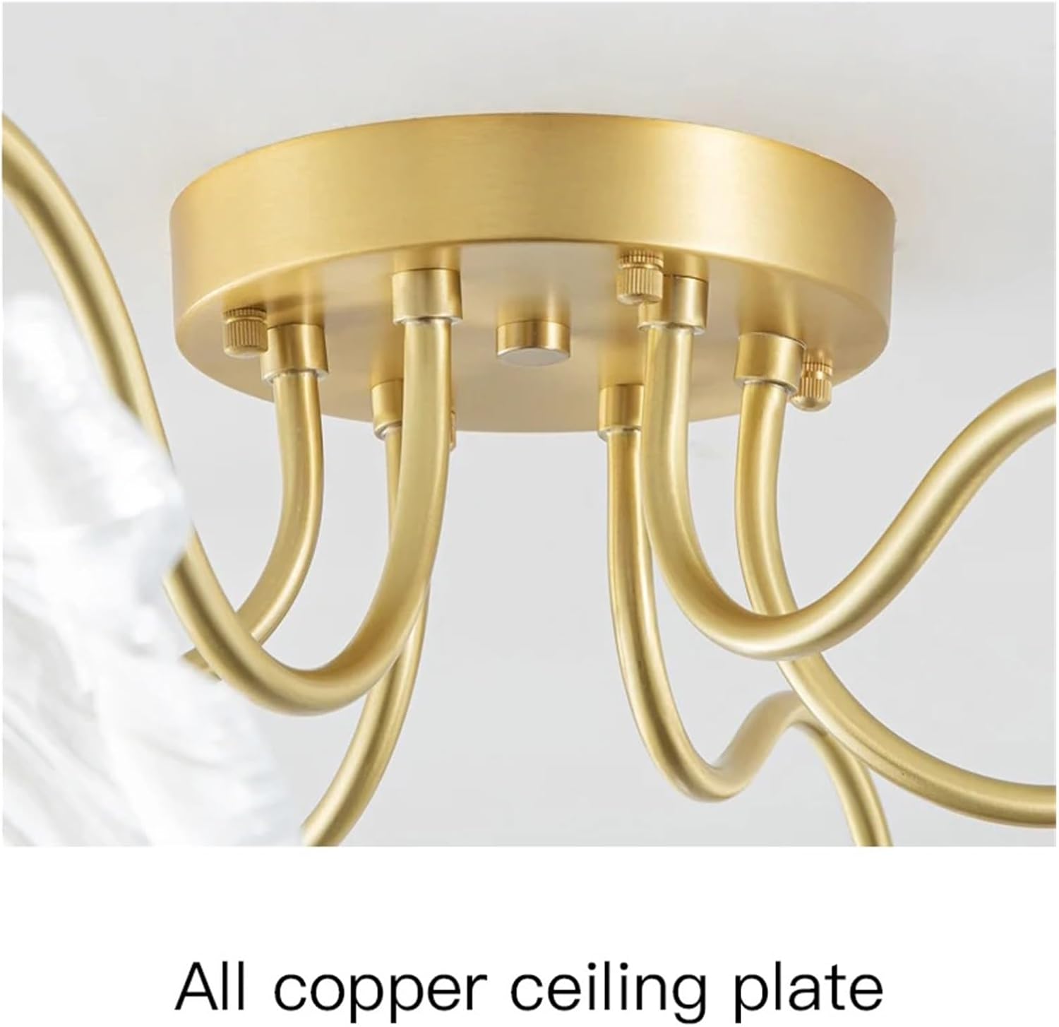 Nordic Living Room LED Chandelier Copper Material Bedroom Dining Room Kitchen Ceiling Light Petal Glass Lampshade Decorate Lamp,luminaire