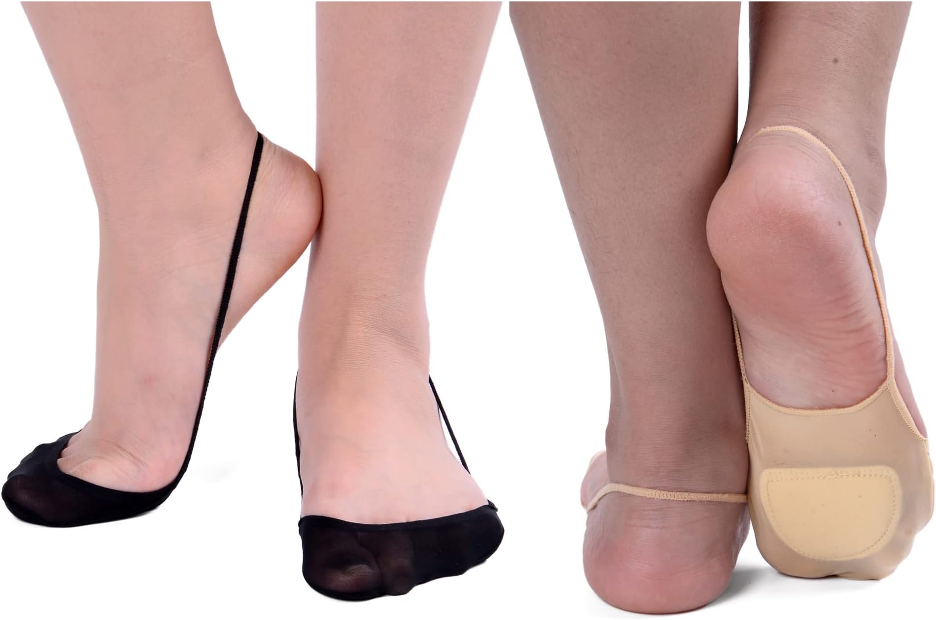 Flammi 6 Pairs Women Ball of Foot Cushion Socks Ultra Low Cut Liner Socks with Sling No Show Padded Half Socks for Heels