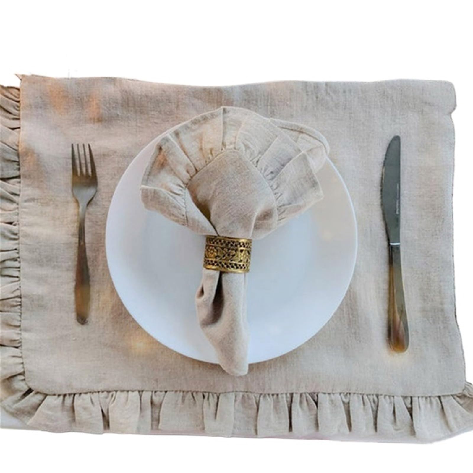 serviettes napkins Linen Napkins Wedding Dinner Solid Color Flounce Placemats Ruffle Edge Classical Home Table Napkin for dining wedding party everyday home(Linen 30X45CM)