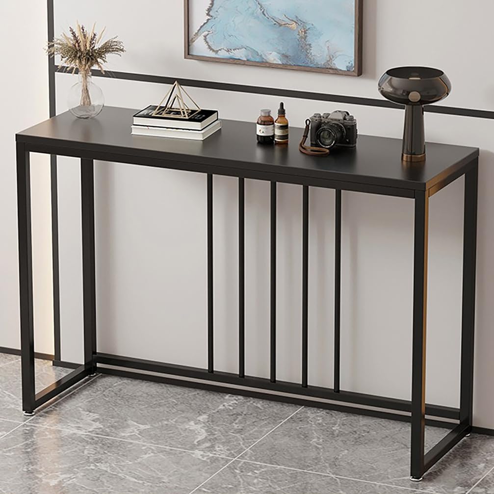 WYRNOBRX 31.5" Console Table, Industrial Sofa Entryway Display Table Narrow Accent Tables with Marble Storage Shelves for Living Room, Hallway, Foyer, White Gold,Black/B,L100*H80*W30