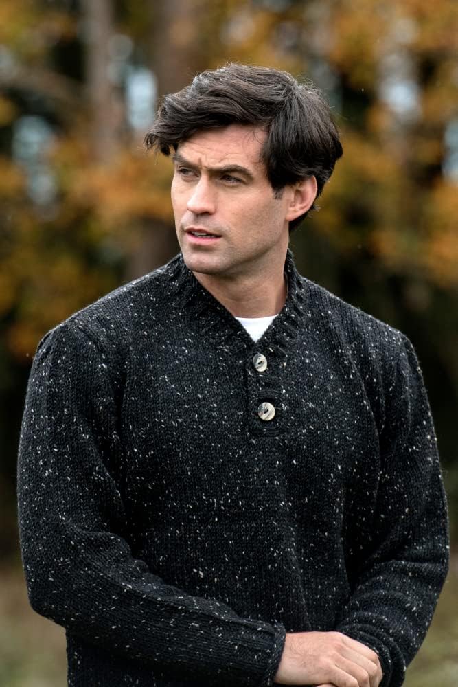 Aran Crafts Irish Mens 2 Button V-Neck Sweater, 100% Donegal Wool (K3082) - Image 2