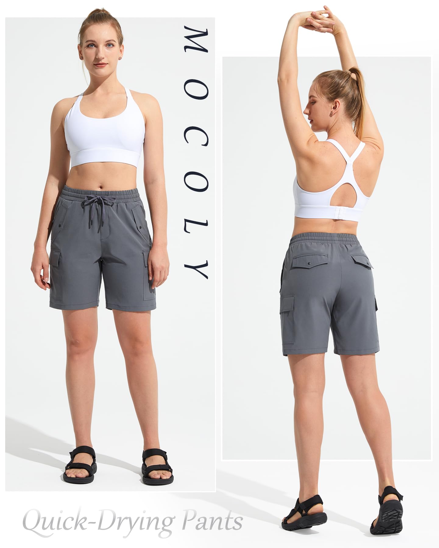 MOCOLY Short Randonnée Cargo pour Femme Shorts Bermuda Été Léger et Imperméable à Séchage Rapide avec Poches Zippées pour Camping Sport Golf Volley-Ball Extérieur