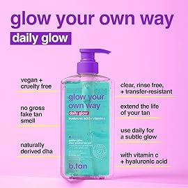 b.tan Clear Gradual Self Tanner Gel | Glow Your Own Way, Daily Use - Best Everyday Dark Sunless Tanning Moisturizer, Transfer Free, Bronze Extender, No Fake Tan Smell, 20 Fl Oz