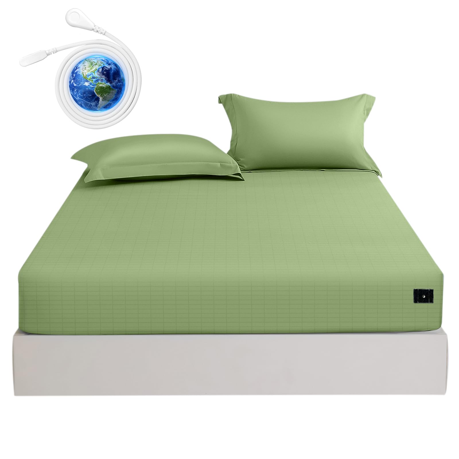 Grounding Fitted Sheets Grounding Sheets with Grounding Bed Sheets for Healthy Sleep Therapy with 15ft Cord (Green, King)