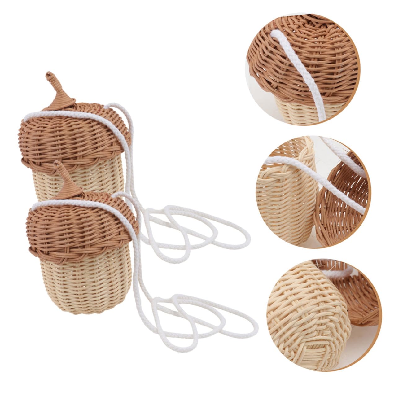 PACKOVE 8kawałki Mini Rattan Pine Cone Bag Ręcznie Wykonana Torba Woven Shoulder Bag Uroczy Koszyk Do Przechowywania Plażę i Dekorację Wnętrz