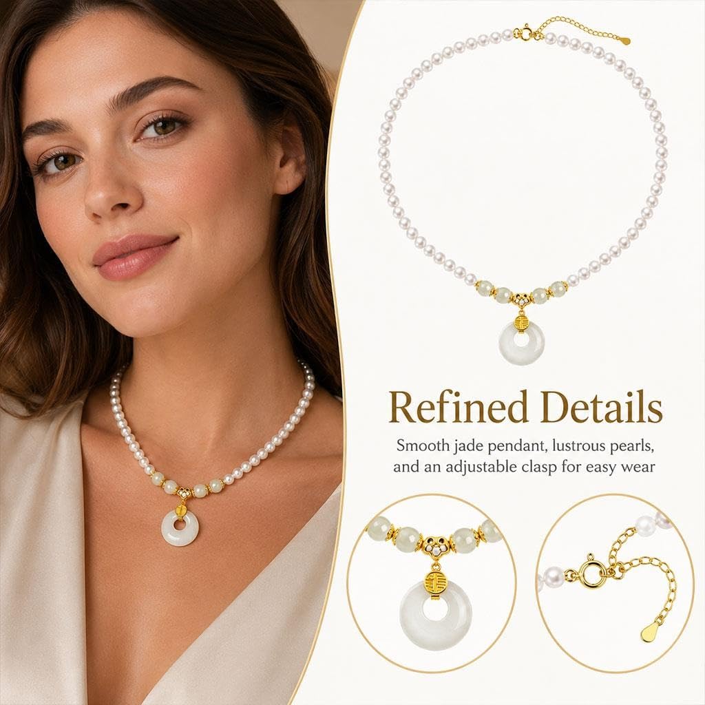 Collana Di Perle Cinese, Con Ciondolo In Giada Di Hetian