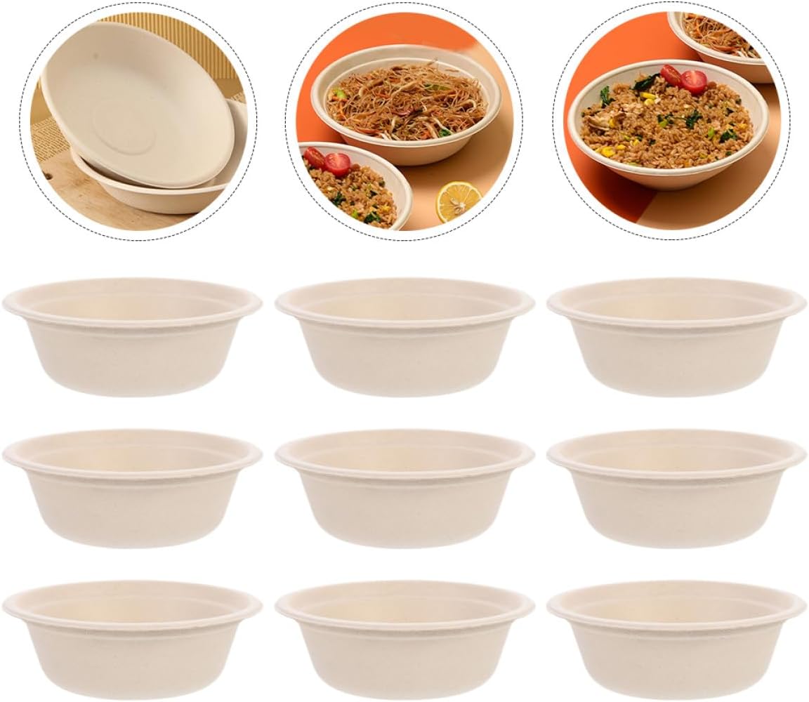 Toyvian 100pcs Disposable Biodegradable Paper Bowls 350ml Portable Multi-function Noodle and Salad Bowls for Camping Outdoor Dining