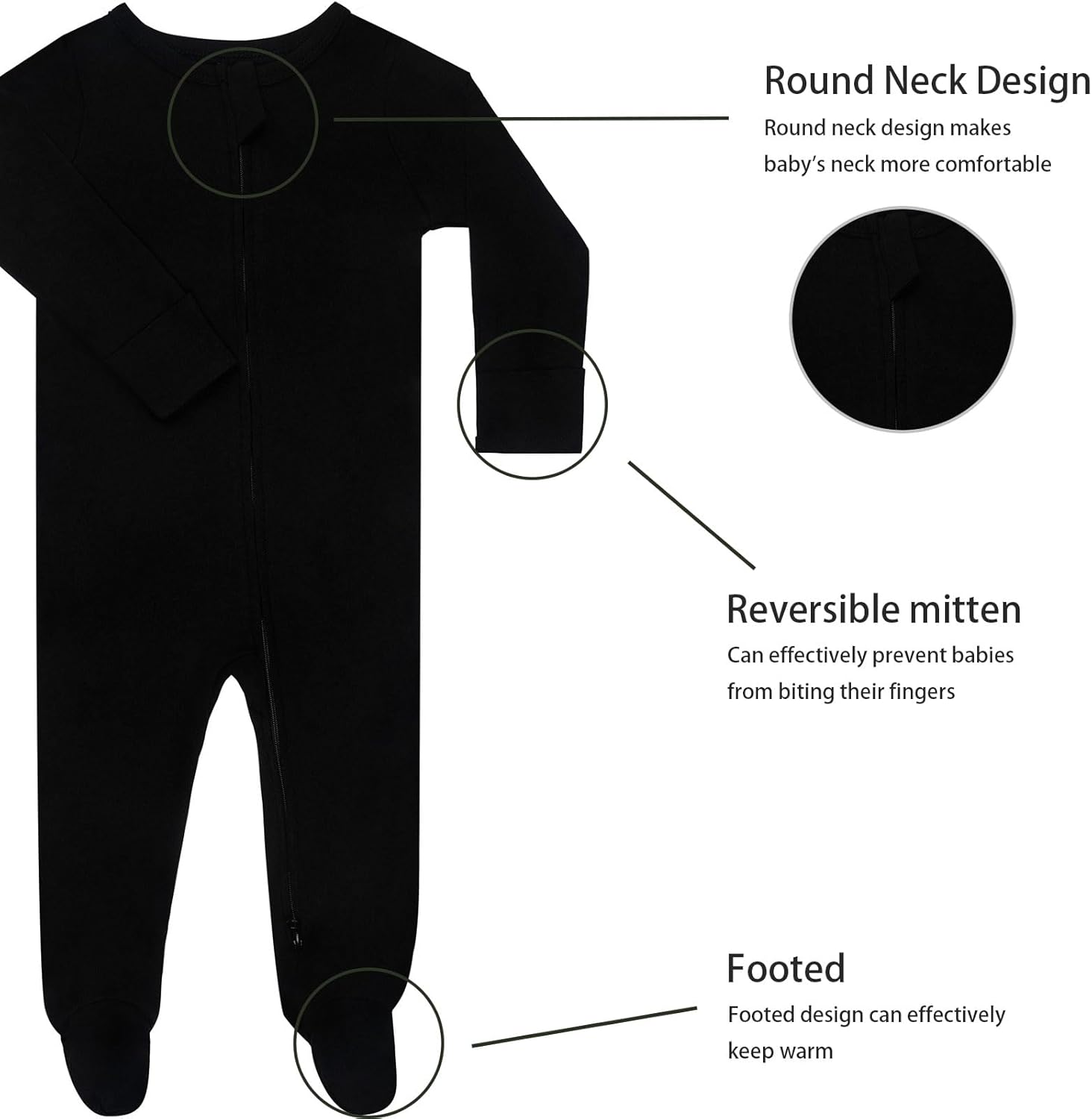 GUISBY Long Sleeve Baby Footed Pajamas with Mittens Cotton Sleepers with Zipper 3-Pack - Image 2