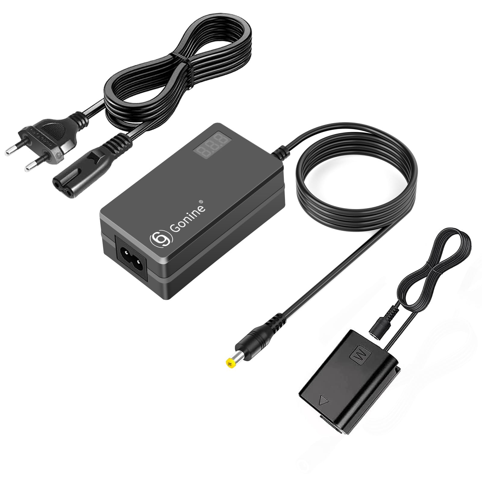 AC-PW20 Adaptador de Corriente con Pantalla LCD NP-FW50 Kit de acoplador de CC de batería simulada para Sony Alpha A6000 A6100 A6300 A6400 A5100 A7 A7RII A7S ZV-E10 RX10II III IV NEX3 / 5/6/7