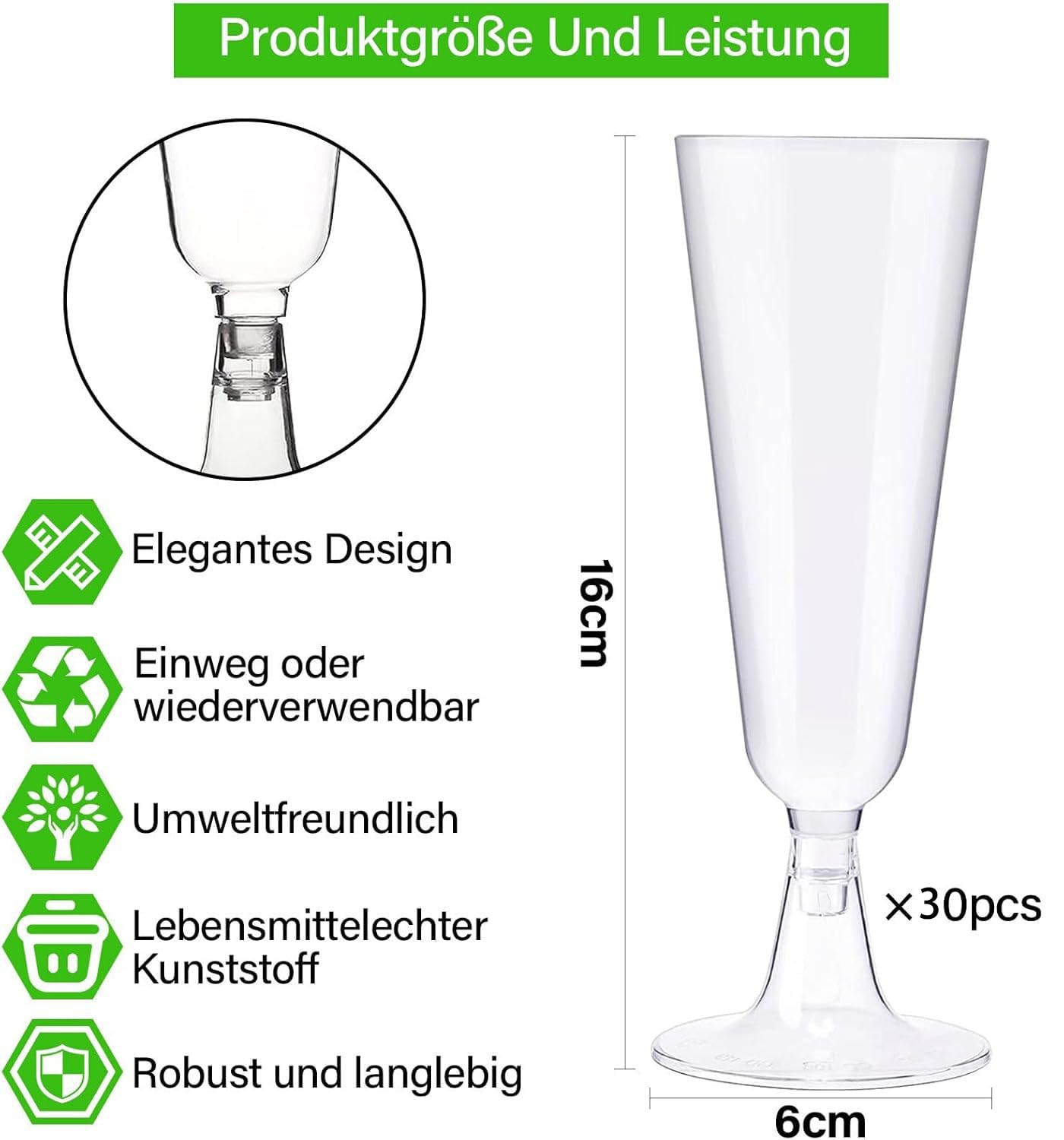 Lutranstra 30 Pezzi Flute,160ml Bicchieri Da Champagne,Calici Natalizi, Calice Riutilizzabili Trasparente Calici In Plastica,Calici Vino Per Feste, Matrimoni, Compleanni