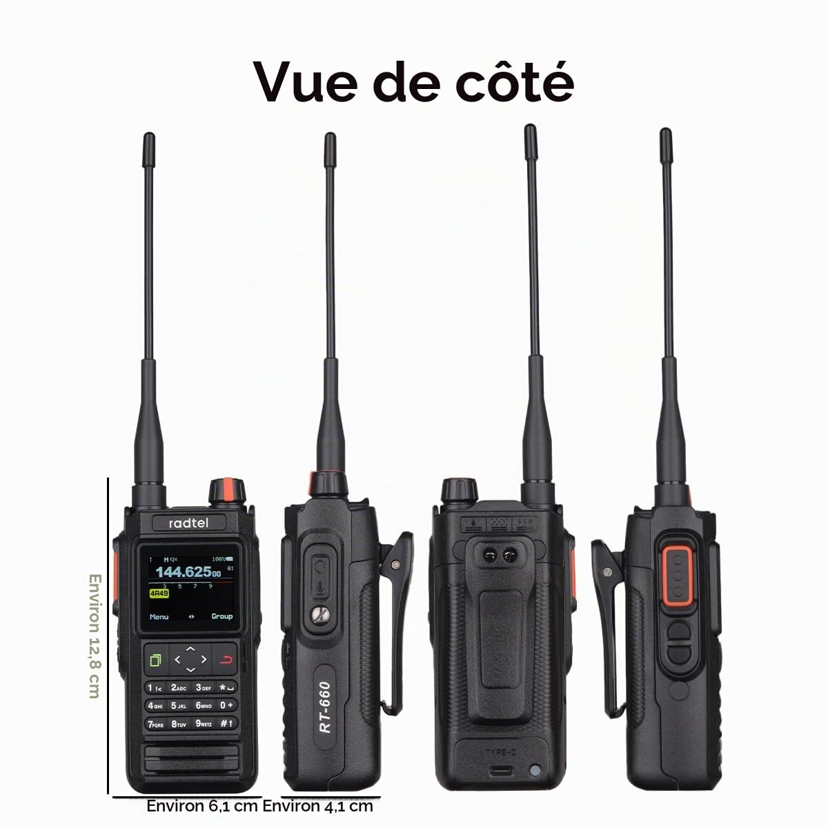 Radio bidirectionnelle Radtel RT-660 IP67 GPS Bluetooth VHF/UHF bibande avec APRS, SATCOM, Kiss, TNC, SMS, Scanner de trafic aérien, alertes météo NOAA et Batterie Rechargeable USB-C
