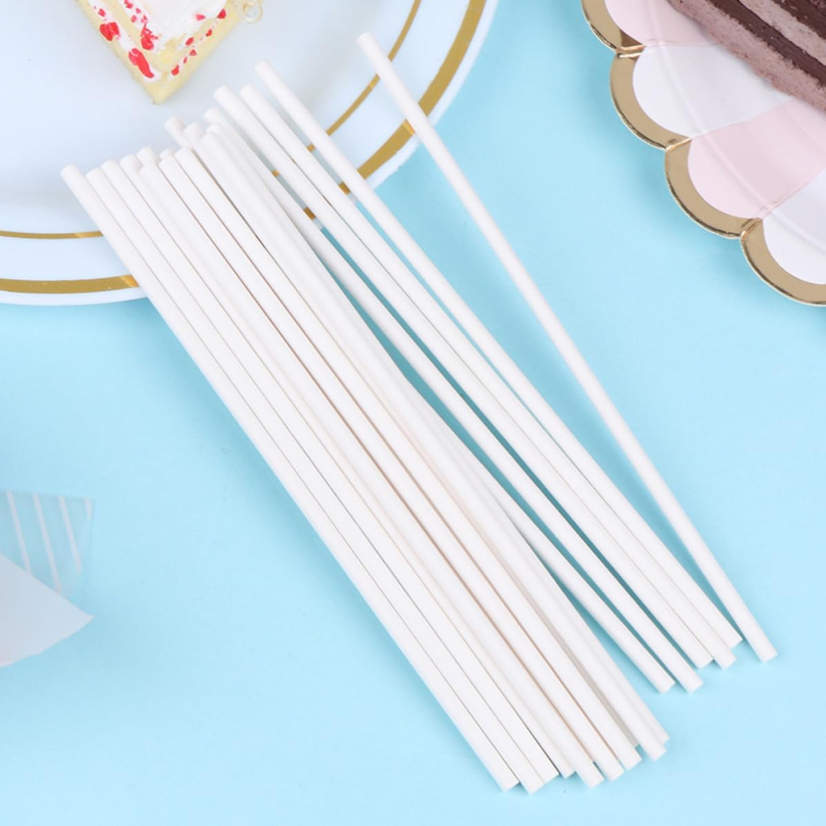 300pcs White Paper Lollipop Sticks for Cake and DIY Party Use