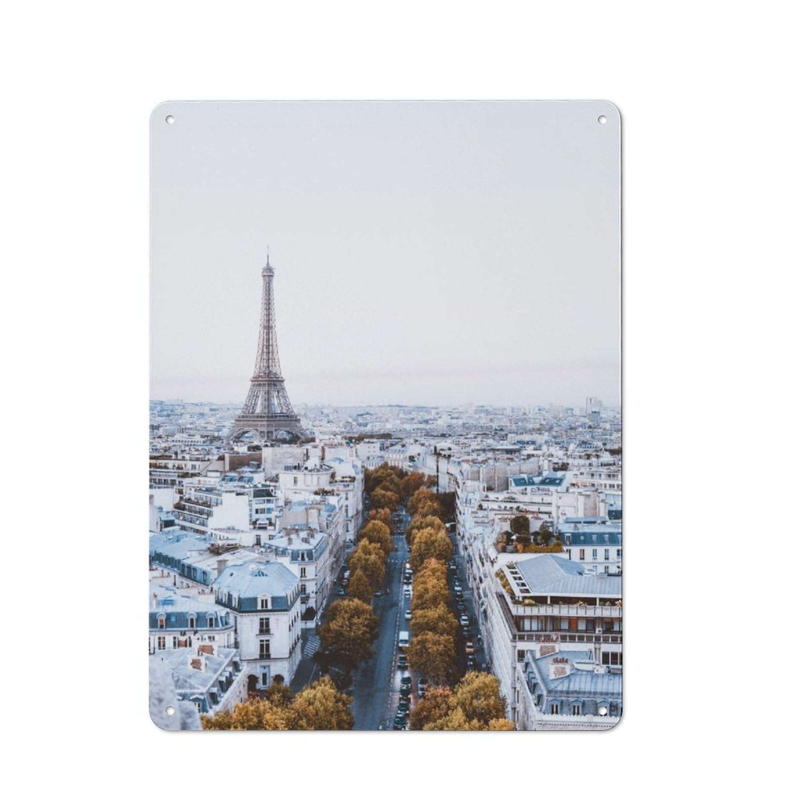 Junmoney Paris Skyline With Eiffel Tower Rustic Tin Wall Plaque 40X30cm For Guest Room Or Hallway, For Garage, Workshop And Man Cave Decoration