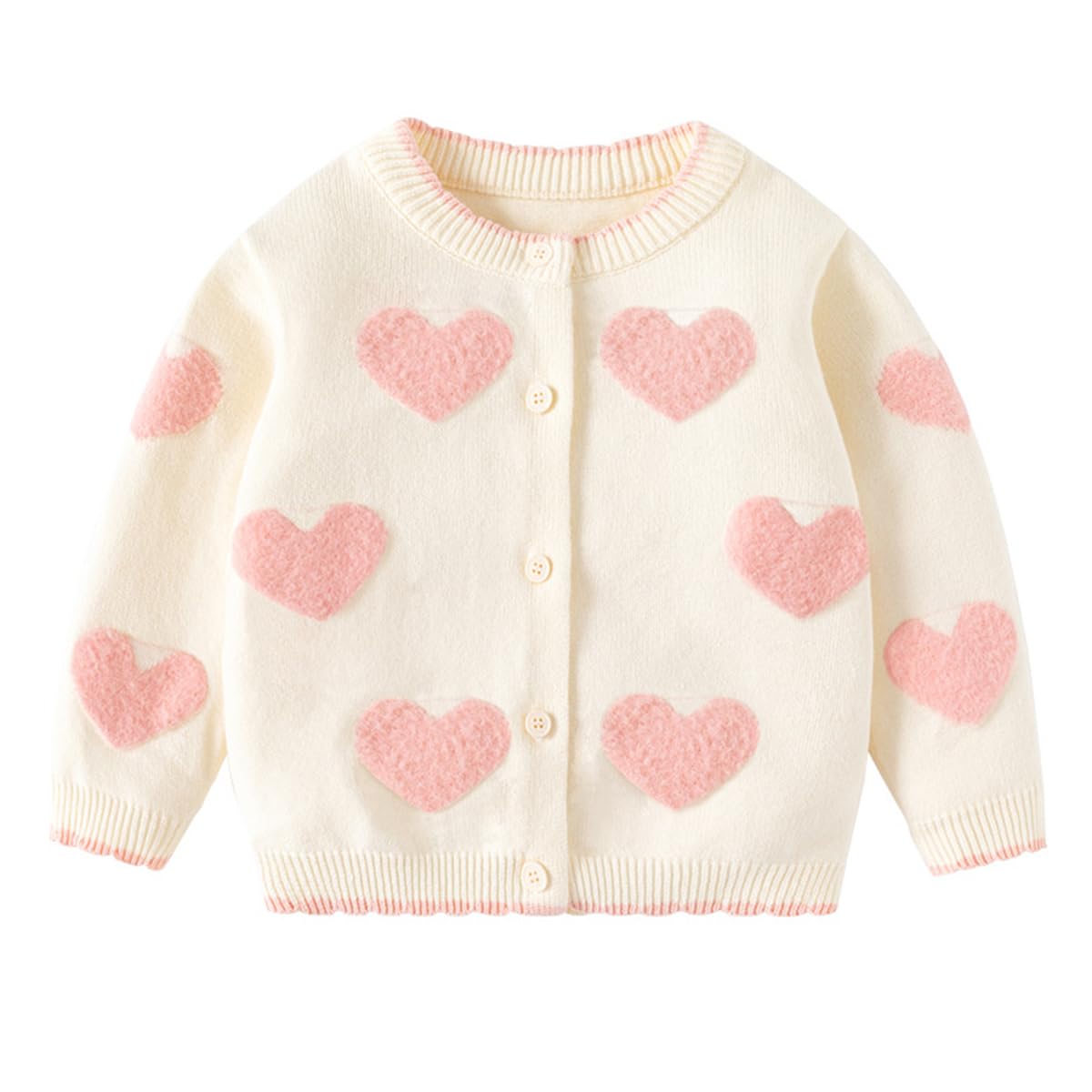 Cárdigan de Punto para Niña Bonito Suéter de Algodón con Corazones y Flores Cárdigan para Otoño e Invierno Abrigo Ropa para Niñas 12 Meses a 5 Años