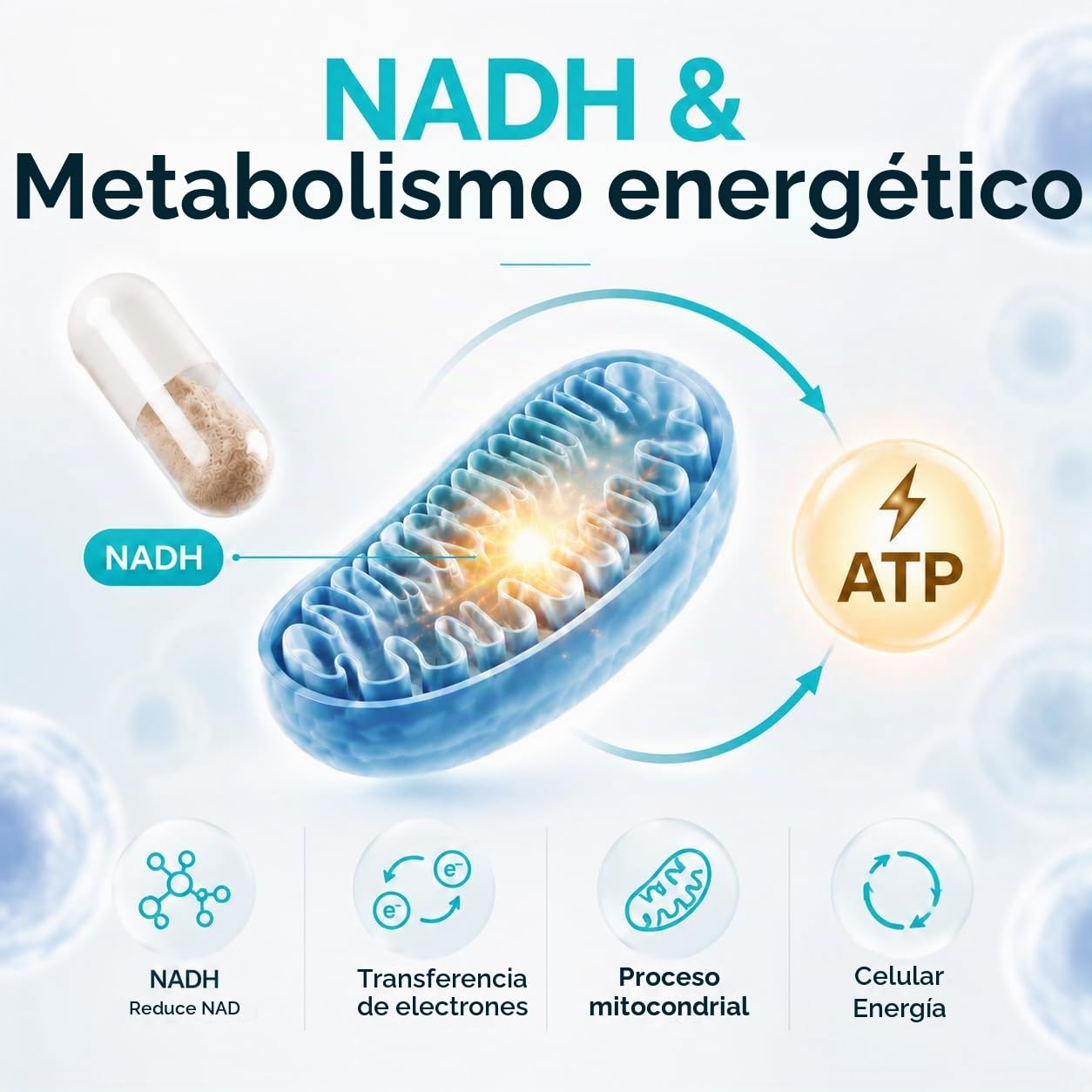 NADH 50 mg, Fórmula Avanzada con CoQ10, Vegano, Alta Potencia, Mejora la Energía Celular, Producción de ATP, 60 Cápsulas (Paquete de 2)