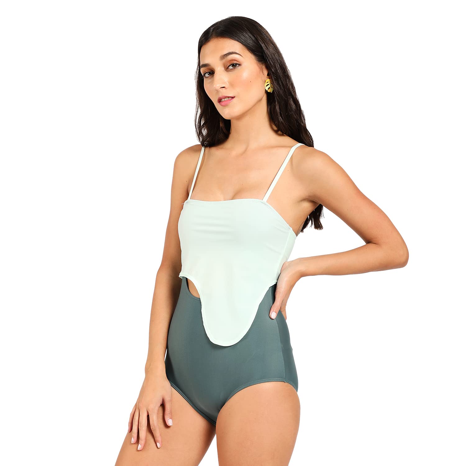 Haute Sauce Double Colour Strappy Swimsuit for Women | Green Color | Beachwear | Women's Clothing | Western | Swimwear | Swimming Costume for Ladies | Bikini | Beach Dress | Stylish 1