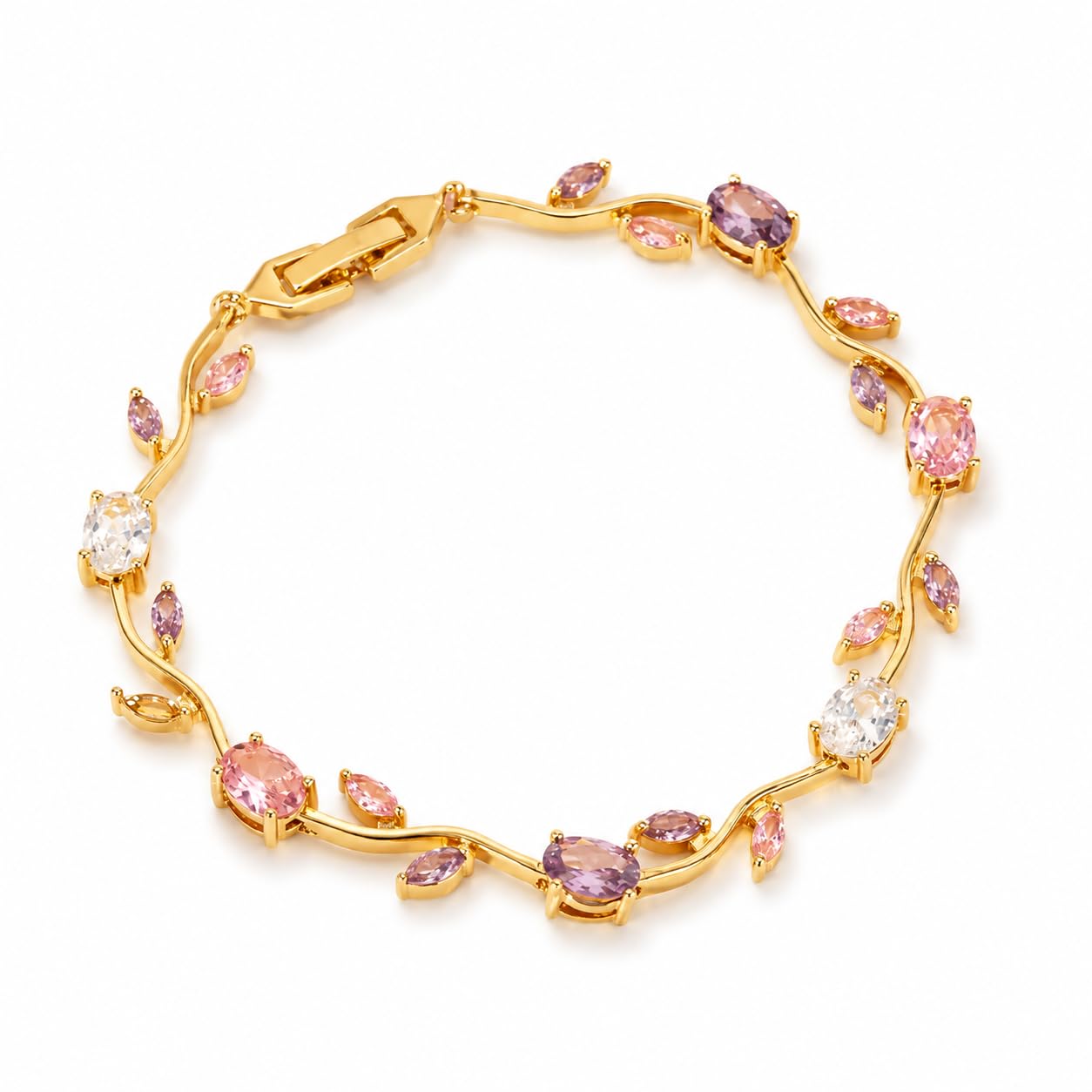 SILVISH Fairy Bloom Tulip Bracelet for Women – Alloy Floral Charm Bracelet (Purple Pink Golden)
